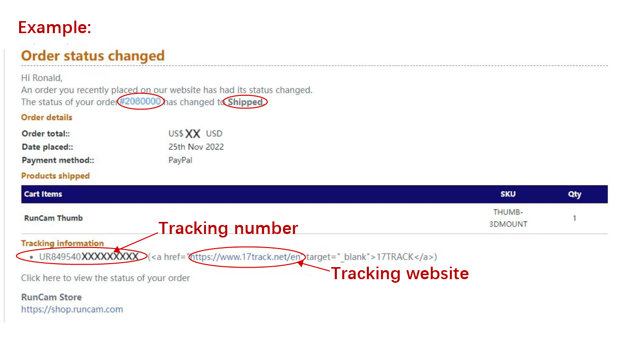 How to track my RunCam order via the updated tracking number